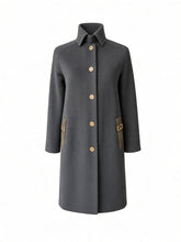 Salvatore Ferragamo Navy Blue Wool Coat with Leather Trim – Size XS