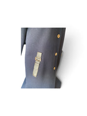 Salvatore Ferragamo Navy Blue Wool Coat with Leather Trim – Size XS