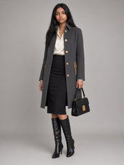 Salvatore Ferragamo Navy Blue Wool Coat with Leather Trim – Size XS
