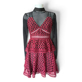 Self-Portrait Caro Cutout Lace Mini Dress – Burgundy & Black – USA 4