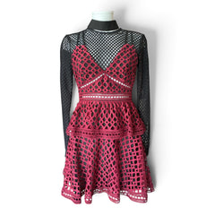 Self-Portrait Caro Cutout Lace Mini Dress – Burgundy & Black – USA 4