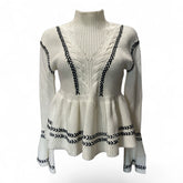 Self-Portrait Whipstitched Peplum Jumper – White & Black – Size Medium