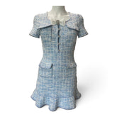 Self-Portrait Light Blue Tweed Bow Mini Dress – Size Small