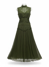 Shona Joy Olive Green Pleated Maxi Dress - Size US 4