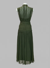 Shona Joy Olive Green Pleated Maxi Dress - Size US 4