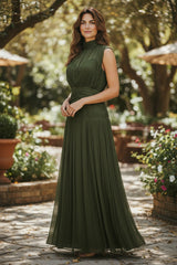 Shona Joy Olive Green Pleated Maxi Dress - Size US 4