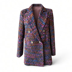 Silvian Heach Oversized Tweed Double-Breasted Jacket – Multicolor – Size 40