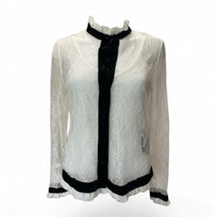 The Kooples White Lace Blouse with Black Velvet Trim – Size 1