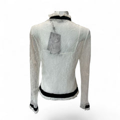 The Kooples White Lace Blouse with Black Velvet Trim – Size 1