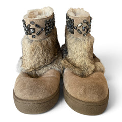 Tory Burch Curran Lambskin & Rabbit Fur Embellished Ankle Boots – Size 37
