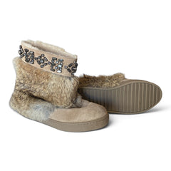 Tory Burch Curran Lambskin & Rabbit Fur Embellished Ankle Boots – Size 37