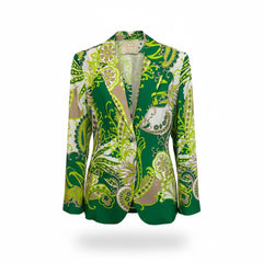 True Royal Green Paisley Print Tailored Blazer - IT 42