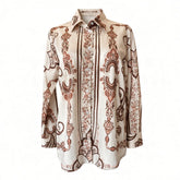 Twenty 29 Beige & Brown Ornate Print Long-Sleeve Blouse – Size S