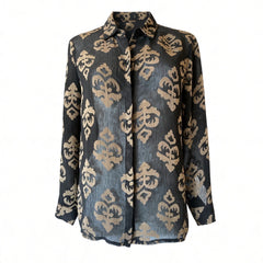 Twenty 29 Black & Beige Sheer Printed Blouse – Size S