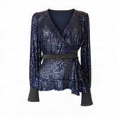 Twenty 29 Navy Blue Sequin Wrap Blouse – Size S