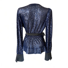 Twenty 29 Navy Blue Sequin Wrap Blouse – Size S