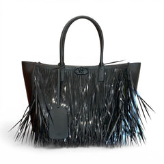 Valentino Garavani VLogo Locket Fringe Tote Bag – Black Leather