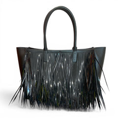 Valentino Garavani VLogo Locket Fringe Tote Bag – Black Leather