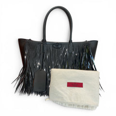 Valentino Garavani VLogo Locket Fringe Tote Bag – Black Leather