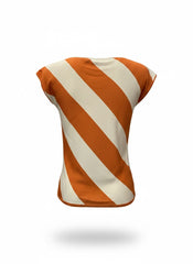 Valentino Garavani Ecru and Orange Striped Twisted Neckline Top