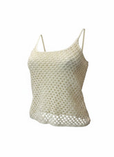 Valentino Les Tricots Ivory Crochet Knit Tank Top with Pearl Embellishments - No Size Tag