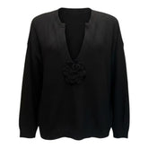 Valentino 3D Rose Appliqué V-Neck Sweater – Size Medium