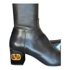 Valentino Garavani Black Leather Over-the-Knee Boots with VLogo Heel – Size 38