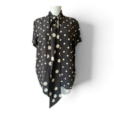 Valentino Polka Dot Tie-Neck Short-Sleeve Blouse – Black & White – Size 48