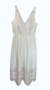 Valentino Broderie Anglaise Cotton Poplin Midi Dress White Luxury - Size 42 or 44