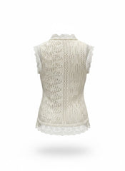 Valentino White Cable Knit Lace Trim Sleeveless Top – Luxury Knitwear Sweater Vest