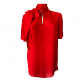 Valentino Red Silk Tie-Neck Blouse – Size 40