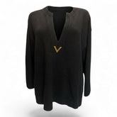 Valentino V-Neck Sweater with Gold V Appliqué – Size XL
