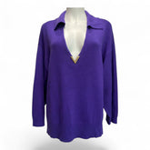 Valentino V-Neck Sweater with Gold V Appliqué – Purple – Size Large