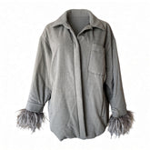 Valentino Wool Gabardine Jacket with Ostrich Feather Cuffs – Grey – Size 36