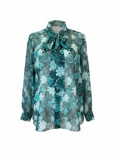 Vassia Kostara Floral Green Silk Blouse with Bow – One Size