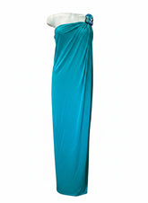 Veloudakis One-Shoulder Draped Dress – Green/Blue – Size 42