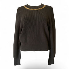Veronica Beard Wara Ribbed Chain-Trim Sweater – Black – Size Large