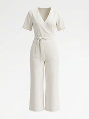 Wildwood White Belted Wide-Leg Jumpsuit – Size Small