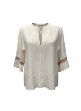 Zeus + Dione Off-White & Burgundy Blouse – Size 38