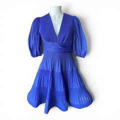 Zimmermann Raie Tiered Plissé-Organza Mini Dress – Blue – Size 2