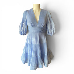 Zimmermann Raie Tiered Plissé-Organza Mini Dress – Light Blue – Size 2