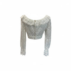 Zimmermann White Broderie Anglaise Crop Top Ruffle Lace Long Sleeve - Size 3