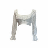 Zimmermann White Broderie Anglaise Crop Top Ruffle Lace Long Sleeve - Size 3