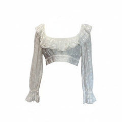 Zimmermann White Broderie Anglaise Crop Top Ruffle Lace Long Sleeve - Size 3