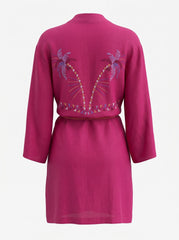 Zoek Fuchsia Embroidered Kimono with Belt – Size One Size