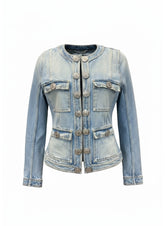 Balmain Collarless Denim Jacket Light Blue – Size 36