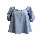 Caroline Constas Blue Puff Sleeve Top – Size S | Romantic Statement Blouse