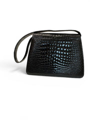 Chanel Timeless Classic Shoulder Bag Black Crocodile Embossed Leather Gold Hardware Vintage Luxury Handbag