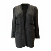 Chanel Grey and Black Metallic Trim Open Front Blazer - Size 40