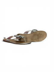 Chanel Camellia Flower Thong Sandals Metallic Silver – Size 40 (Full Set)